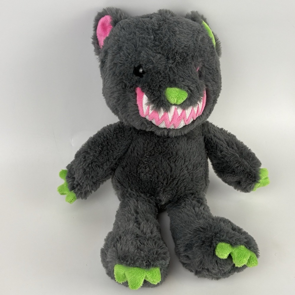 Creepy Zombie Bear Plush 14″ Neon Green & Pink Horror Stuffed Animal - Picture 3 of 6